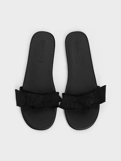 CHARLES & KEITH Quality / Anika Faux Suede Knot-Bow Slides - Black Textured