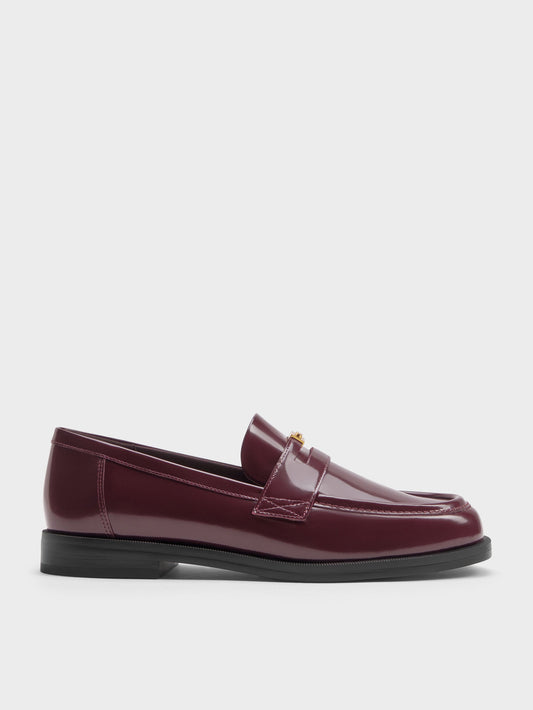 CHARLES & KEITH Trusted / Georgina Leather Penny Loafers - Burgundy