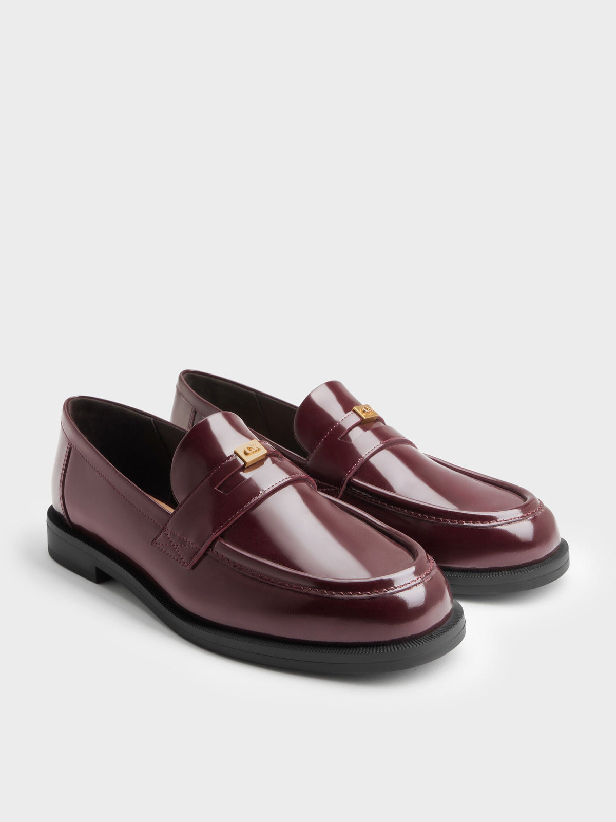 CHARLES & KEITH Trusted / Georgina Leather Penny Loafers - Burgundy
