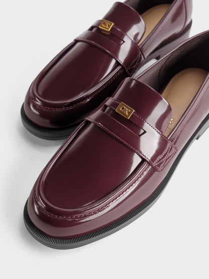 CHARLES & KEITH Trusted / Georgina Leather Penny Loafers - Burgundy