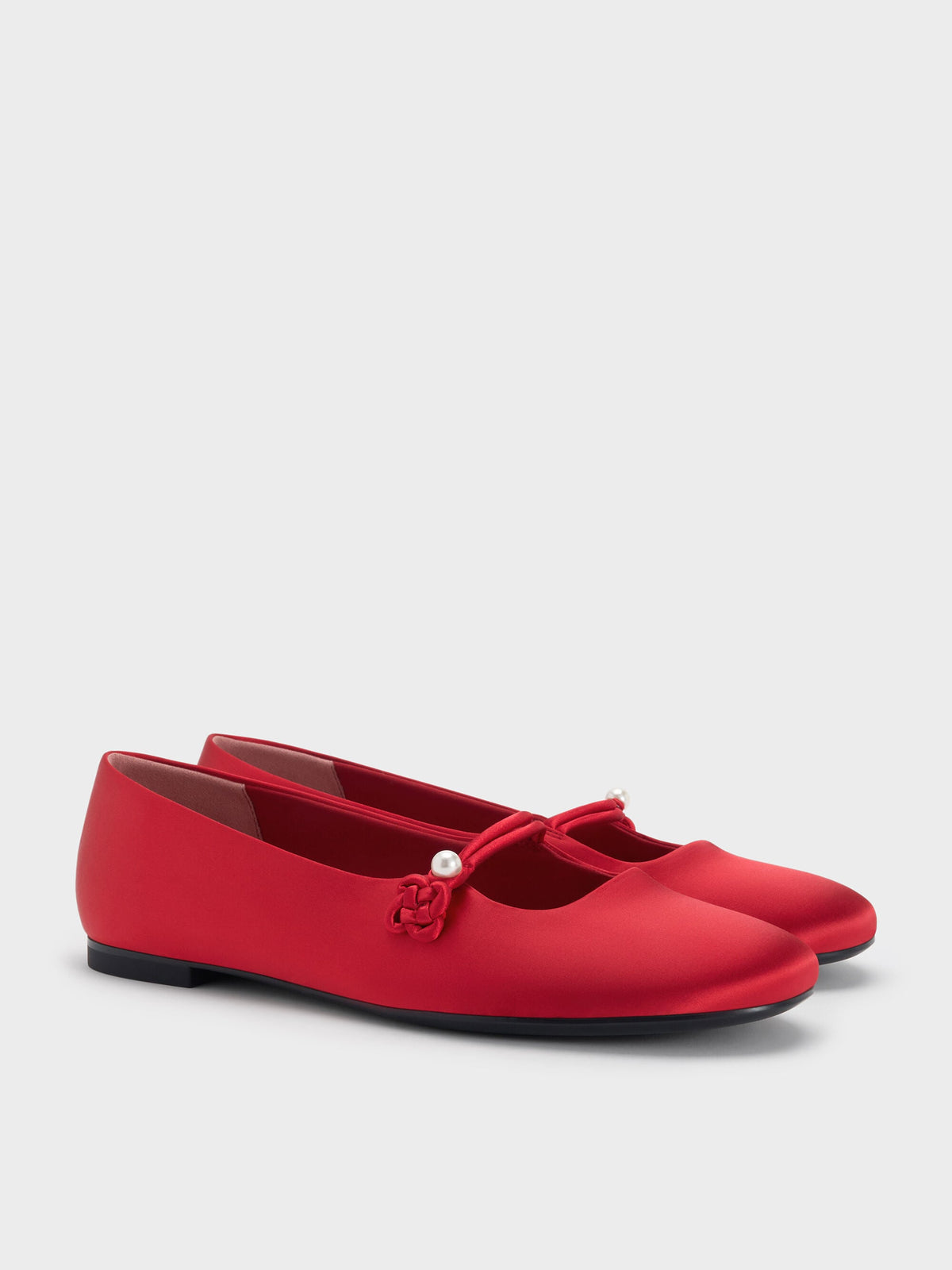 CHARLES & KEITH Smart Buy / Orinda Knot-Pearl Mary Jane Flats - Red