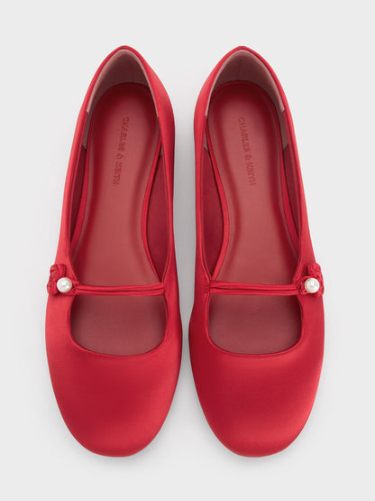 CHARLES & KEITH Smart Buy / Orinda Knot-Pearl Mary Jane Flats - Red