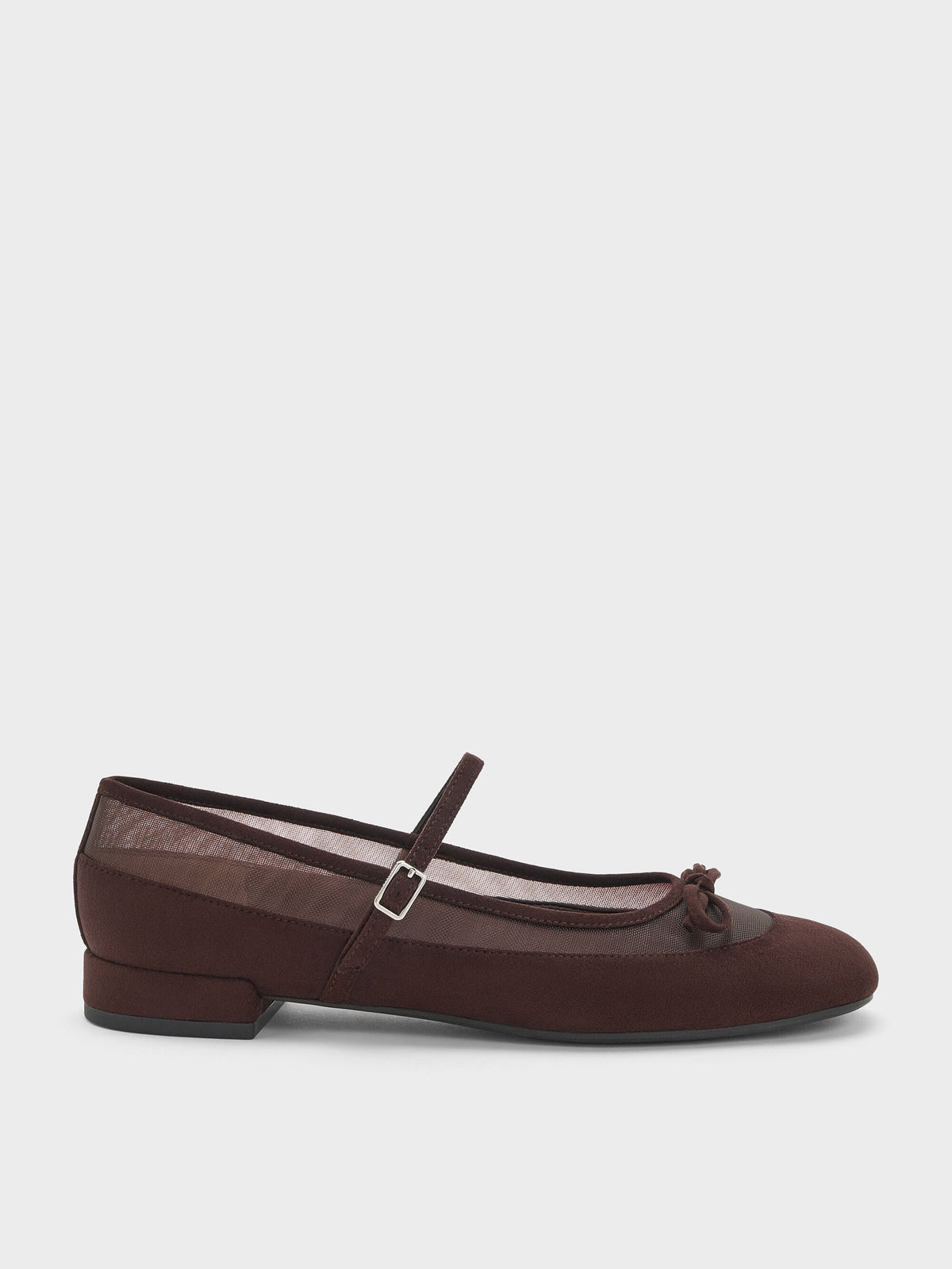 CHARLES & KEITH Essential / Mulligan Faux Suede & Mesh Mary Janes - Dark Brown Textured