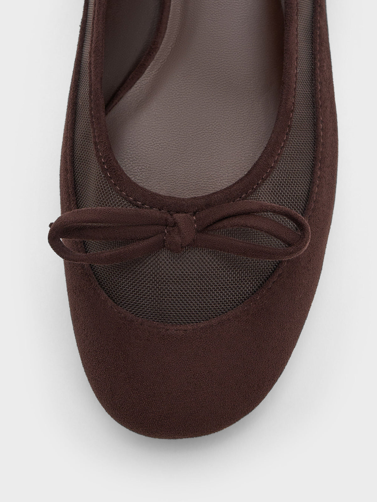 CHARLES & KEITH Essential / Mulligan Faux Suede & Mesh Mary Janes - Dark Brown Textured