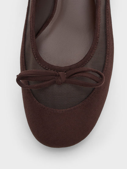 CHARLES & KEITH Essential / Mulligan Faux Suede & Mesh Mary Janes - Dark Brown Textured