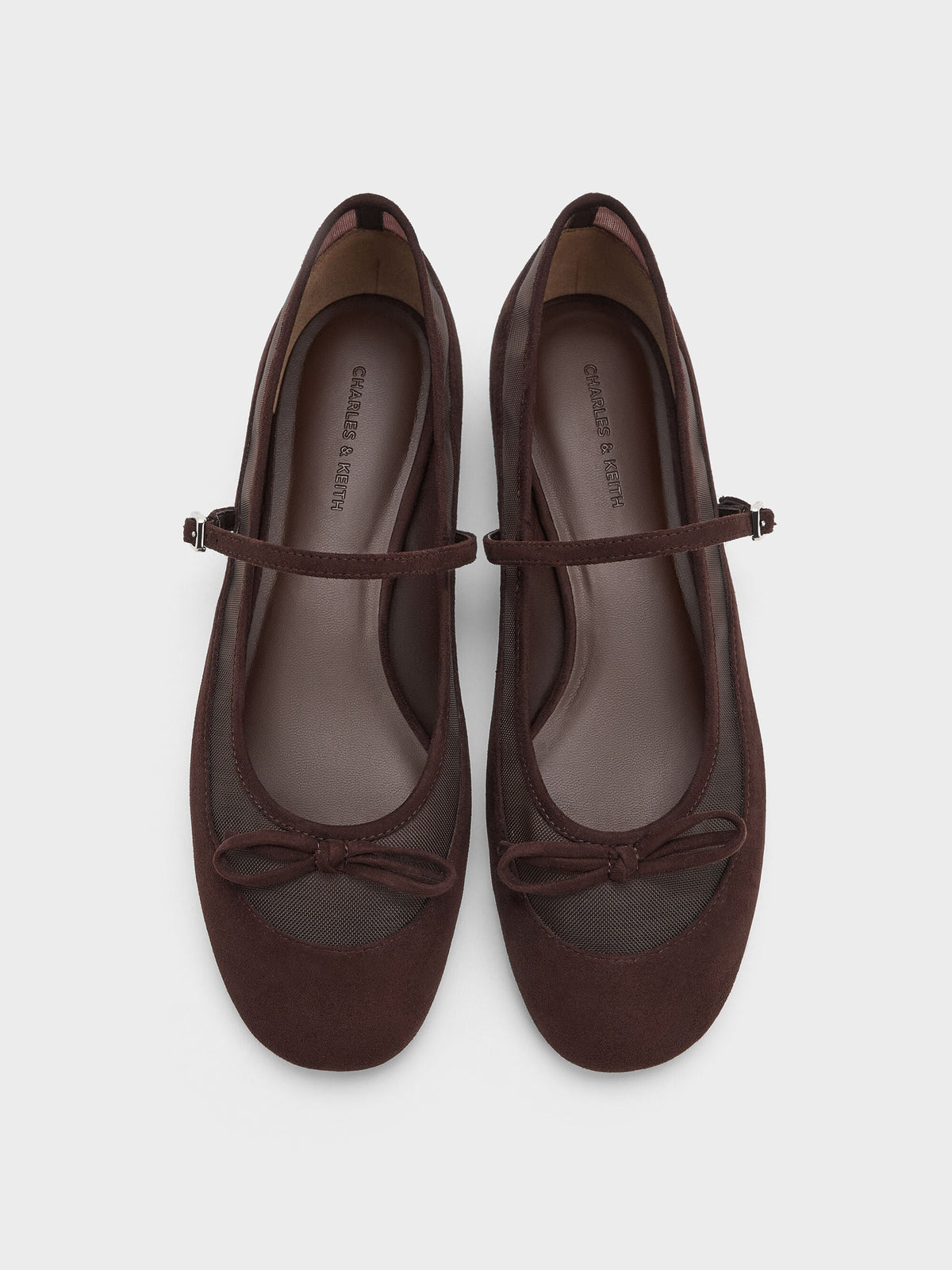 CHARLES & KEITH Essential / Mulligan Faux Suede & Mesh Mary Janes - Dark Brown Textured