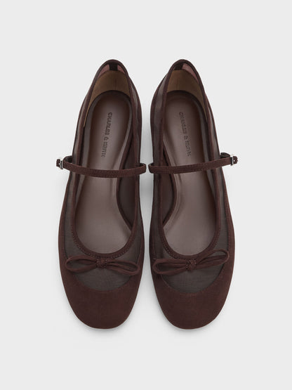 CHARLES & KEITH Essential / Mulligan Faux Suede & Mesh Mary Janes - Dark Brown Textured