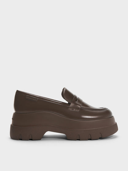 CHARLES & KEITH Essential / Leoi Platform Penny Loafers - Dark Brown