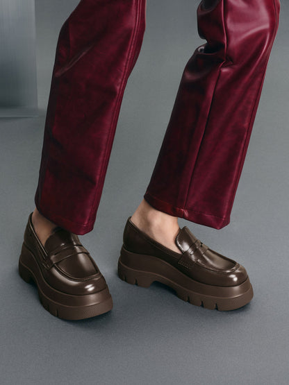 CHARLES & KEITH Essential / Leoi Platform Penny Loafers - Dark Brown