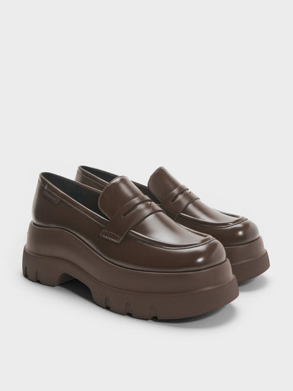 CHARLES & KEITH Essential / Leoi Platform Penny Loafers - Dark Brown
