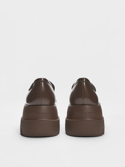 CHARLES & KEITH Essential / Leoi Platform Penny Loafers - Dark Brown