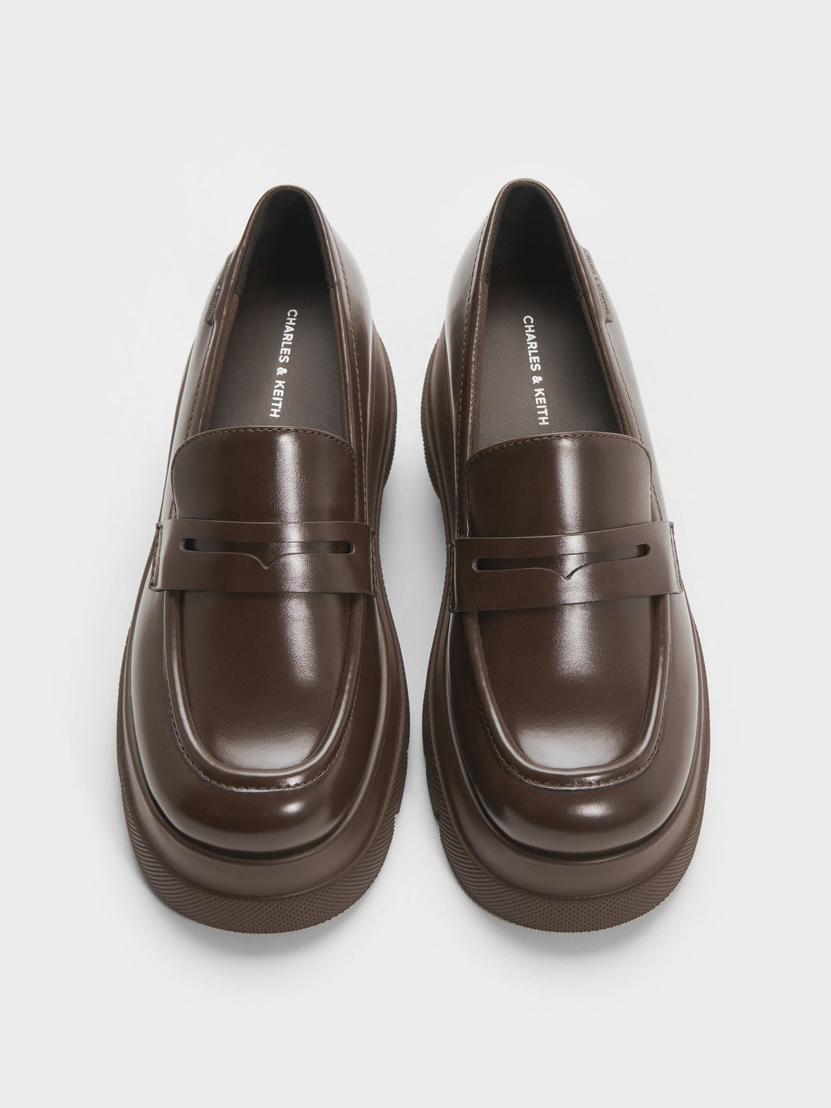 CHARLES & KEITH Essential / Leoi Platform Penny Loafers - Dark Brown