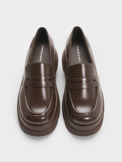 CHARLES & KEITH Essential / Leoi Platform Penny Loafers - Dark Brown