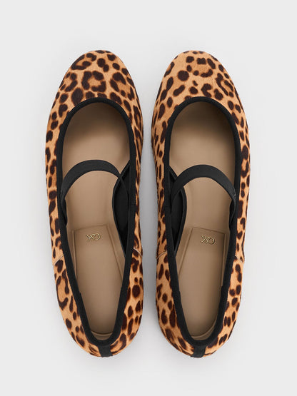 CHARLES & KEITH Smart Buy / Leopard-Print Textured Mary Jane Flats - Multi