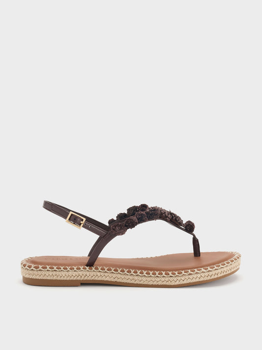 CHARLES & KEITH Smart Buy / Flower Espadrille Thong Sandals - Dark Brown