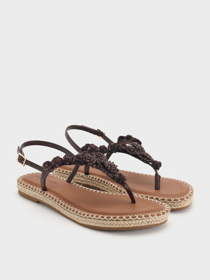 CHARLES & KEITH Smart Buy / Flower Espadrille Thong Sandals - Dark Brown