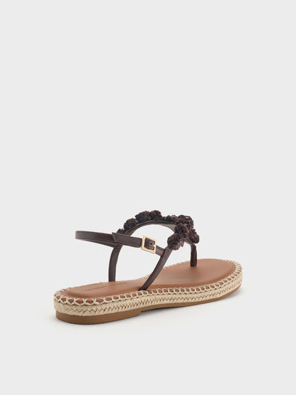 CHARLES & KEITH Smart Buy / Flower Espadrille Thong Sandals - Dark Brown