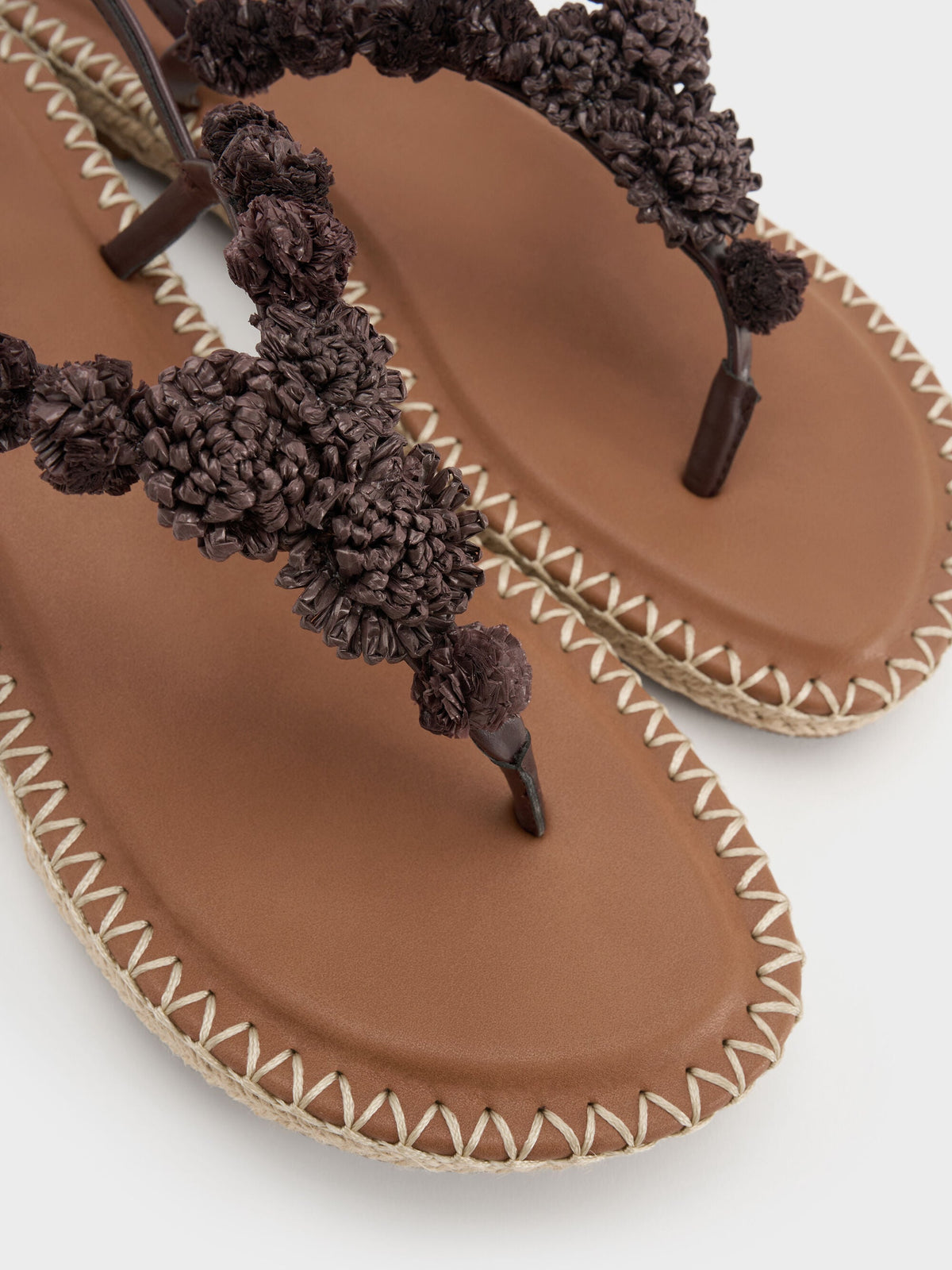 CHARLES & KEITH Smart Buy / Flower Espadrille Thong Sandals - Dark Brown