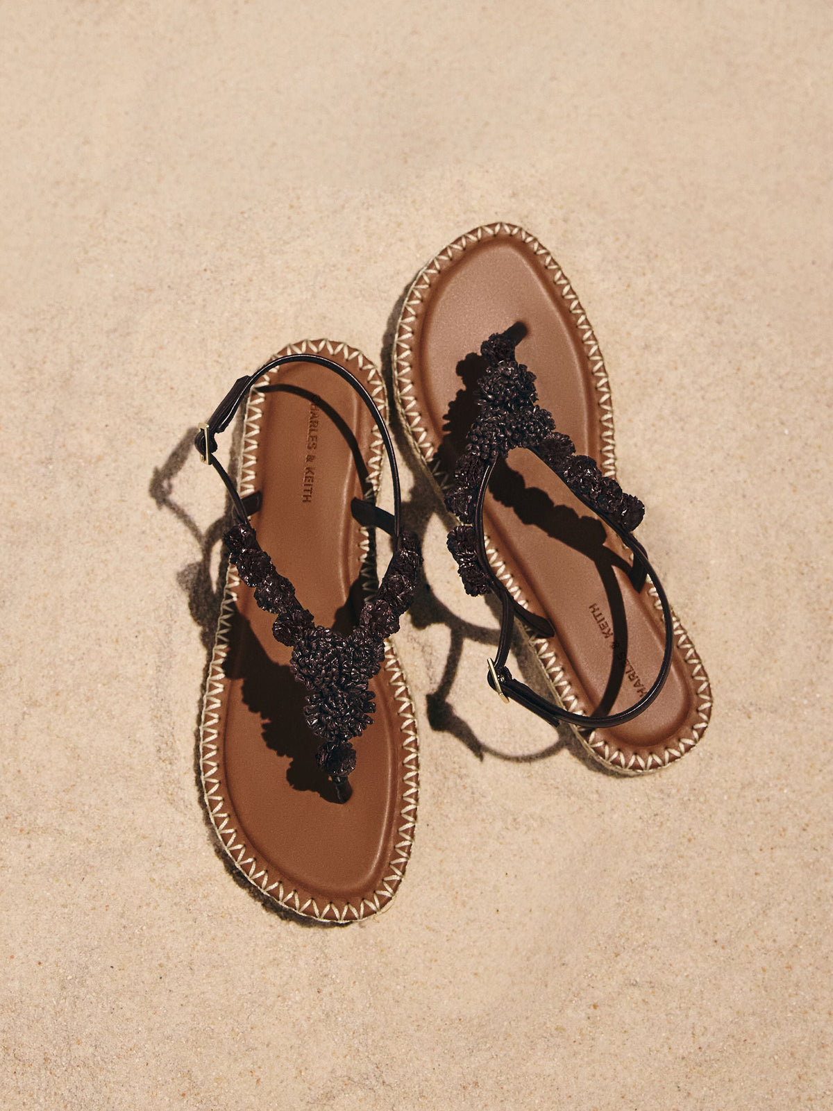 CHARLES & KEITH Smart Buy / Flower Espadrille Thong Sandals - Dark Brown