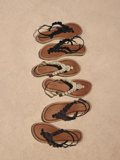 CHARLES & KEITH Smart Buy / Flower Espadrille Thong Sandals - Dark Brown