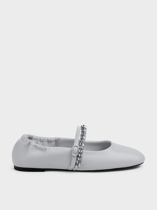 CHARLES & KEITH Popular / Georgie Chain Mary Jane Flats - Light Grey
