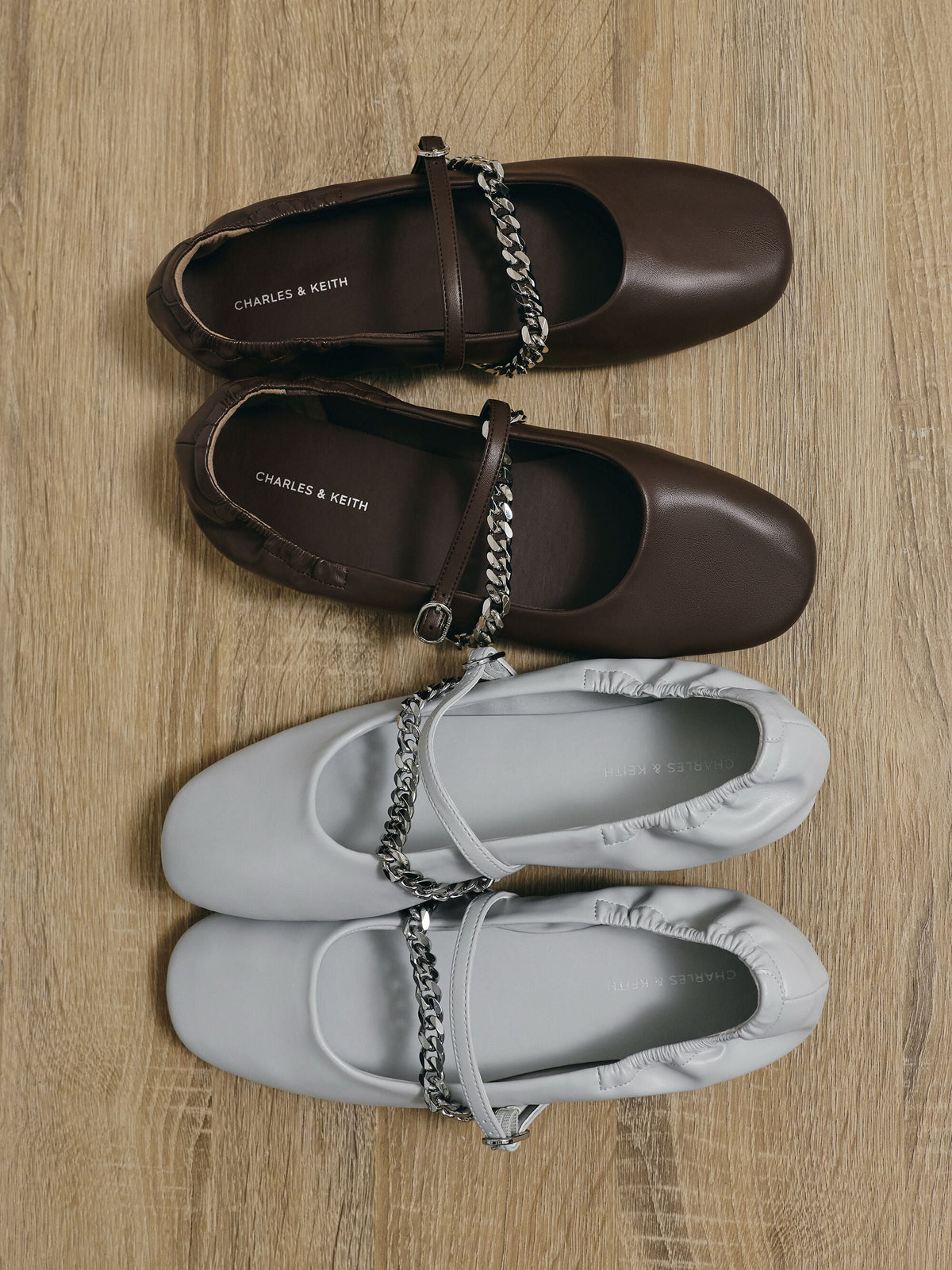 CHARLES & KEITH Popular / Georgie Chain Mary Jane Flats - Light Grey