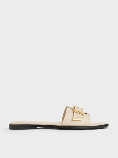 CHARLES & KEITH Recommended / Whitney Leather Slide Sandals - Chalk