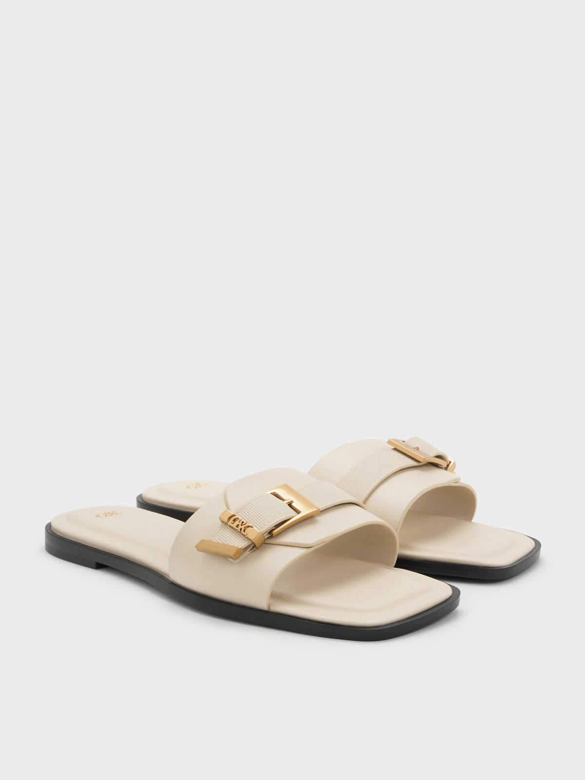 CHARLES & KEITH Recommended / Whitney Leather Slide Sandals - Chalk