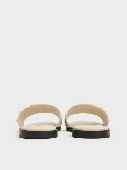 CHARLES & KEITH Recommended / Whitney Leather Slide Sandals - Chalk