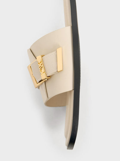 CHARLES & KEITH Recommended / Whitney Leather Slide Sandals - Chalk