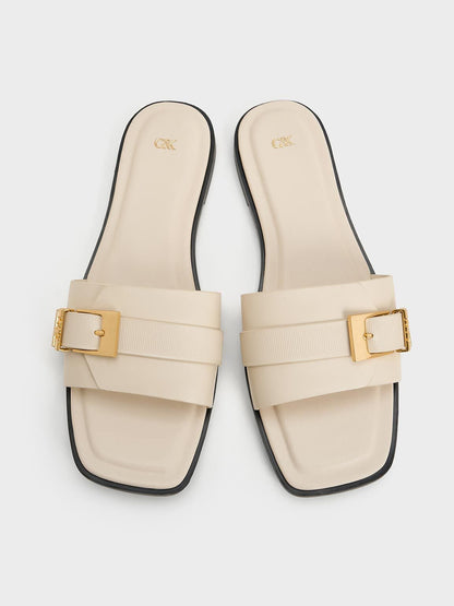 CHARLES & KEITH Recommended / Whitney Leather Slide Sandals - Chalk