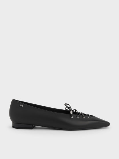 CHARLES & KEITH Featured / Jianna Leather Lace-Tie Flats - Black