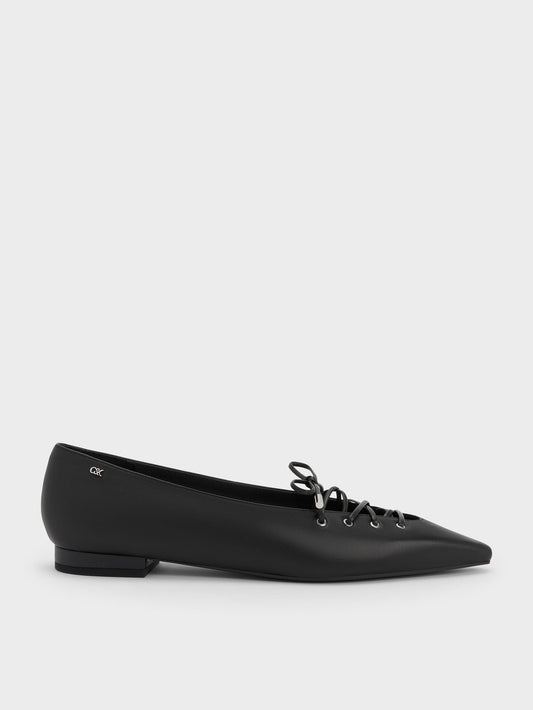CHARLES & KEITH Featured / Jianna Leather Lace-Tie Flats - Black