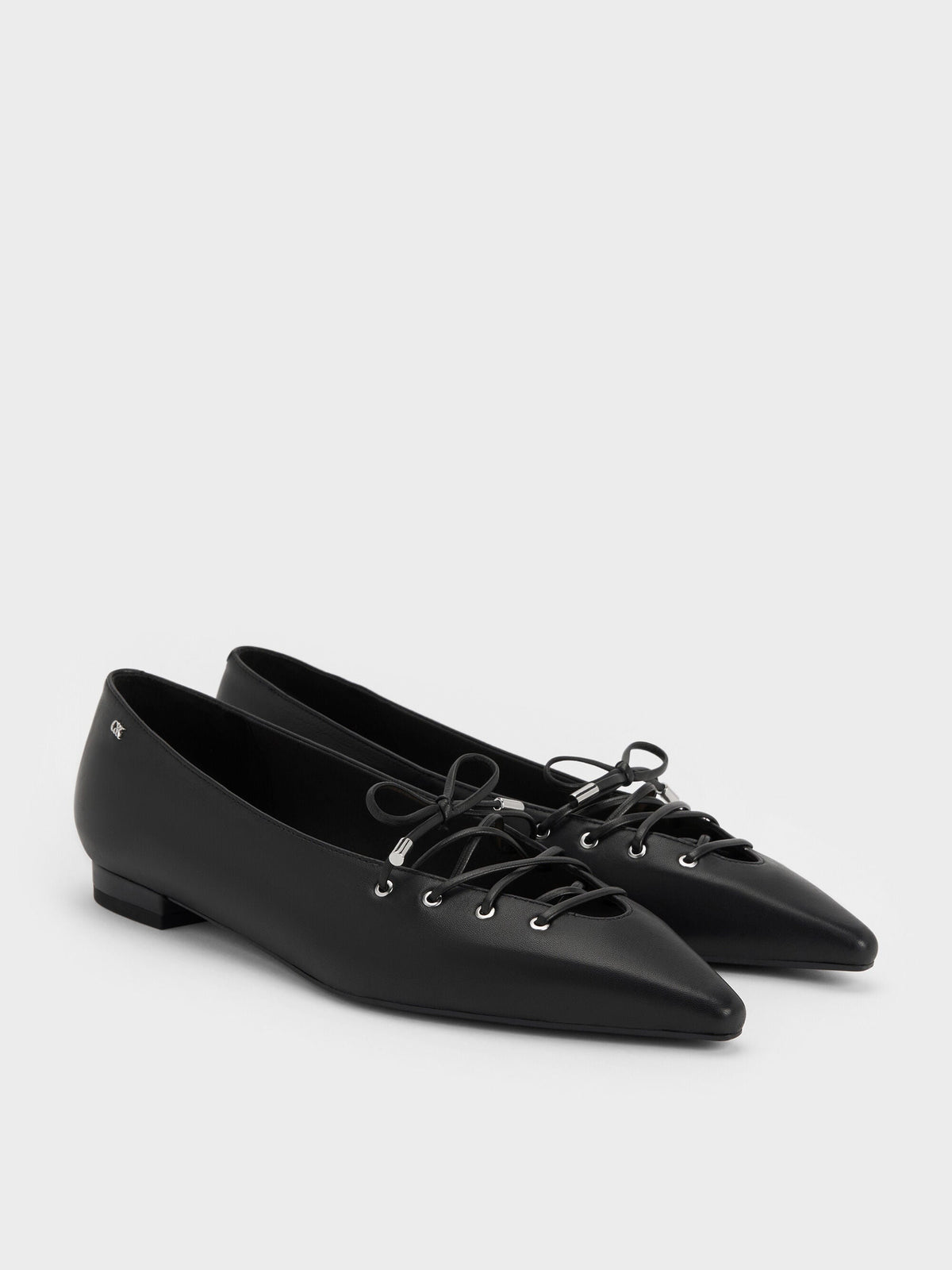 CHARLES & KEITH Featured / Jianna Leather Lace-Tie Flats - Black