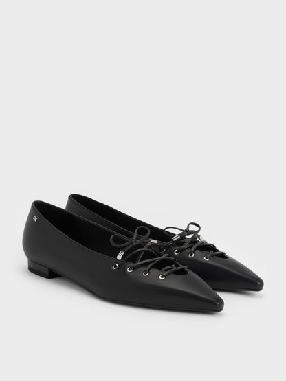 CHARLES & KEITH Featured / Jianna Leather Lace-Tie Flats - Black