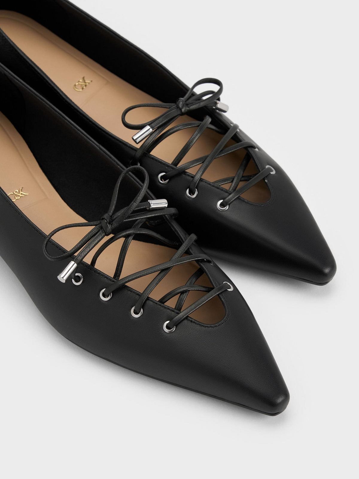 CHARLES & KEITH Featured / Jianna Leather Lace-Tie Flats - Black