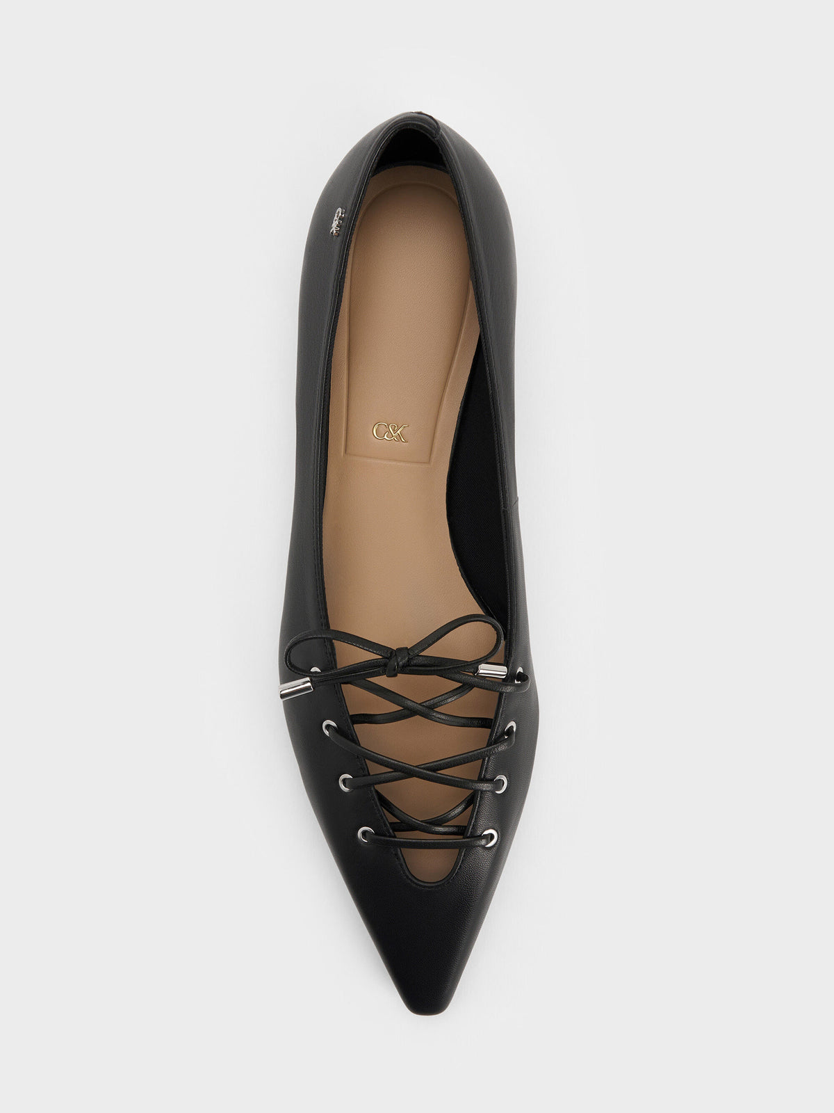 CHARLES & KEITH Featured / Jianna Leather Lace-Tie Flats - Black