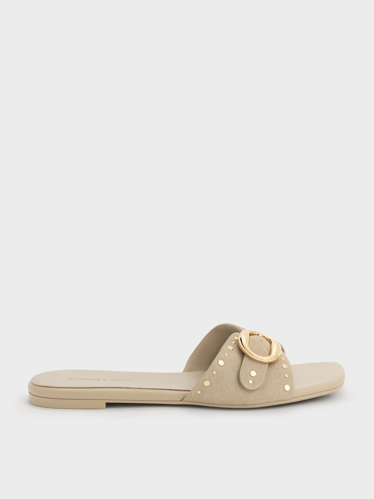 CHARLES & KEITH Recommended / Studded Buckled Slide Sandals - Beige