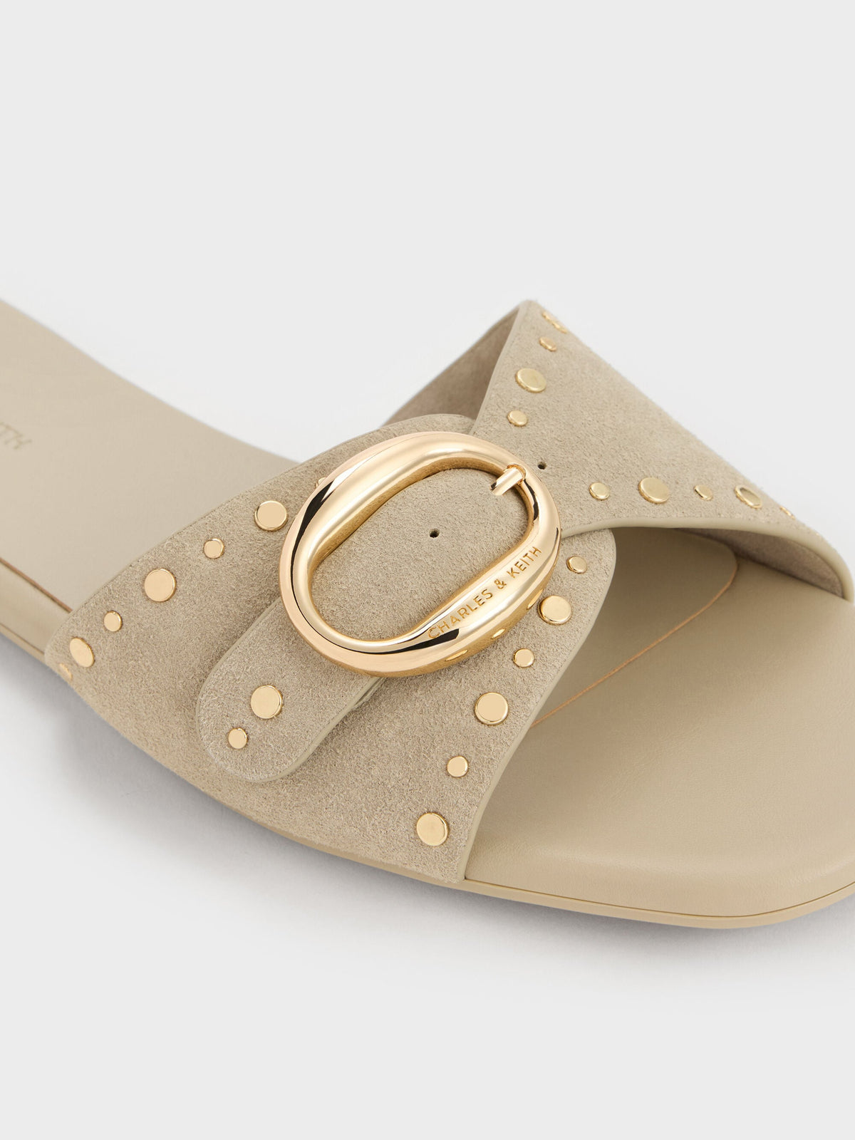 CHARLES & KEITH Recommended / Studded Buckled Slide Sandals - Beige