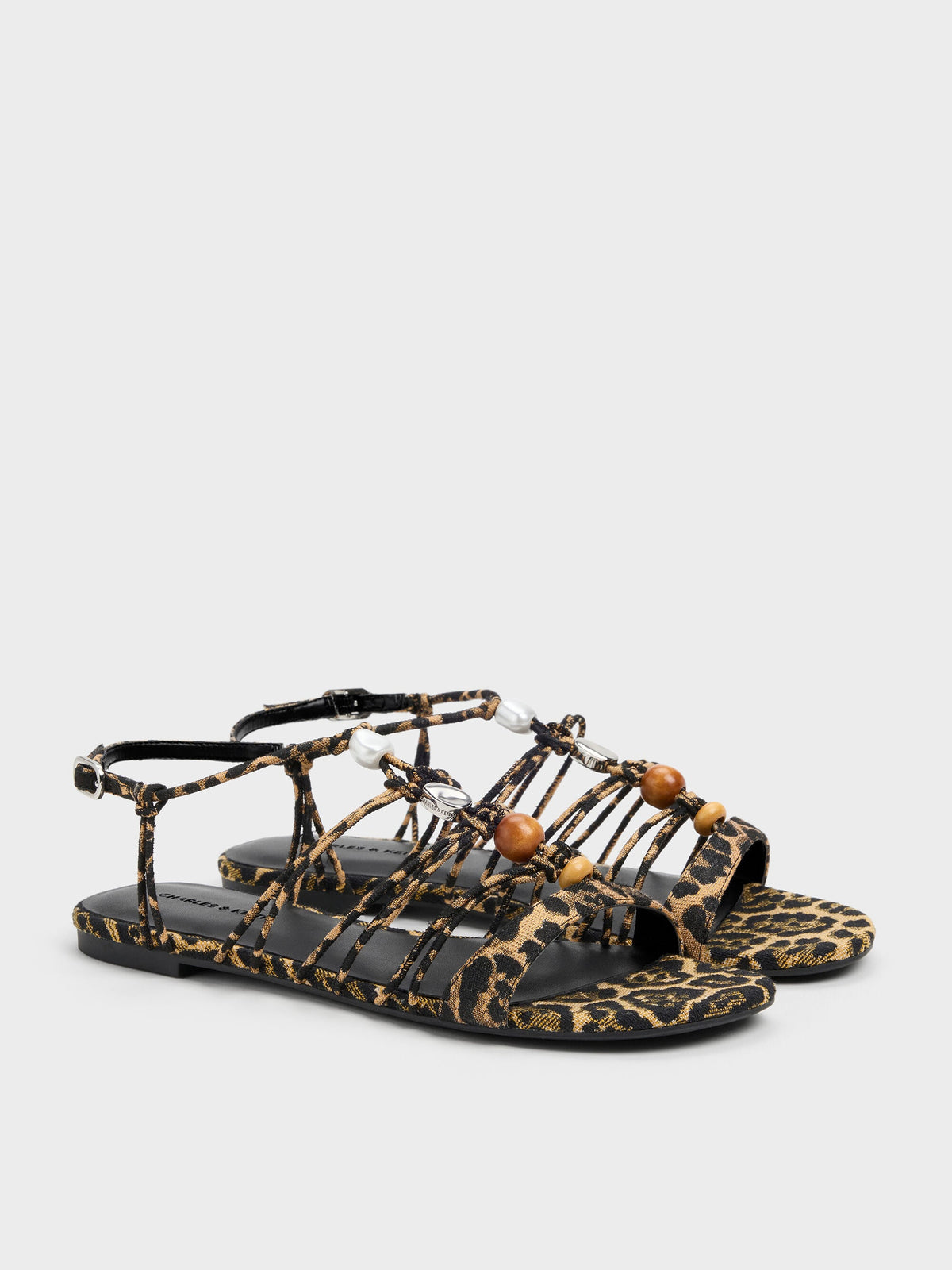 CHARLES & KEITH Popular / Georgie Leopard-Print Bead Strappy Sandals - Animal Print Natural