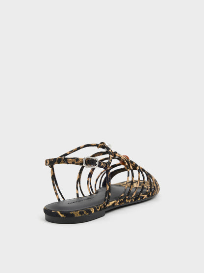 CHARLES & KEITH Popular / Georgie Leopard-Print Bead Strappy Sandals - Animal Print Natural