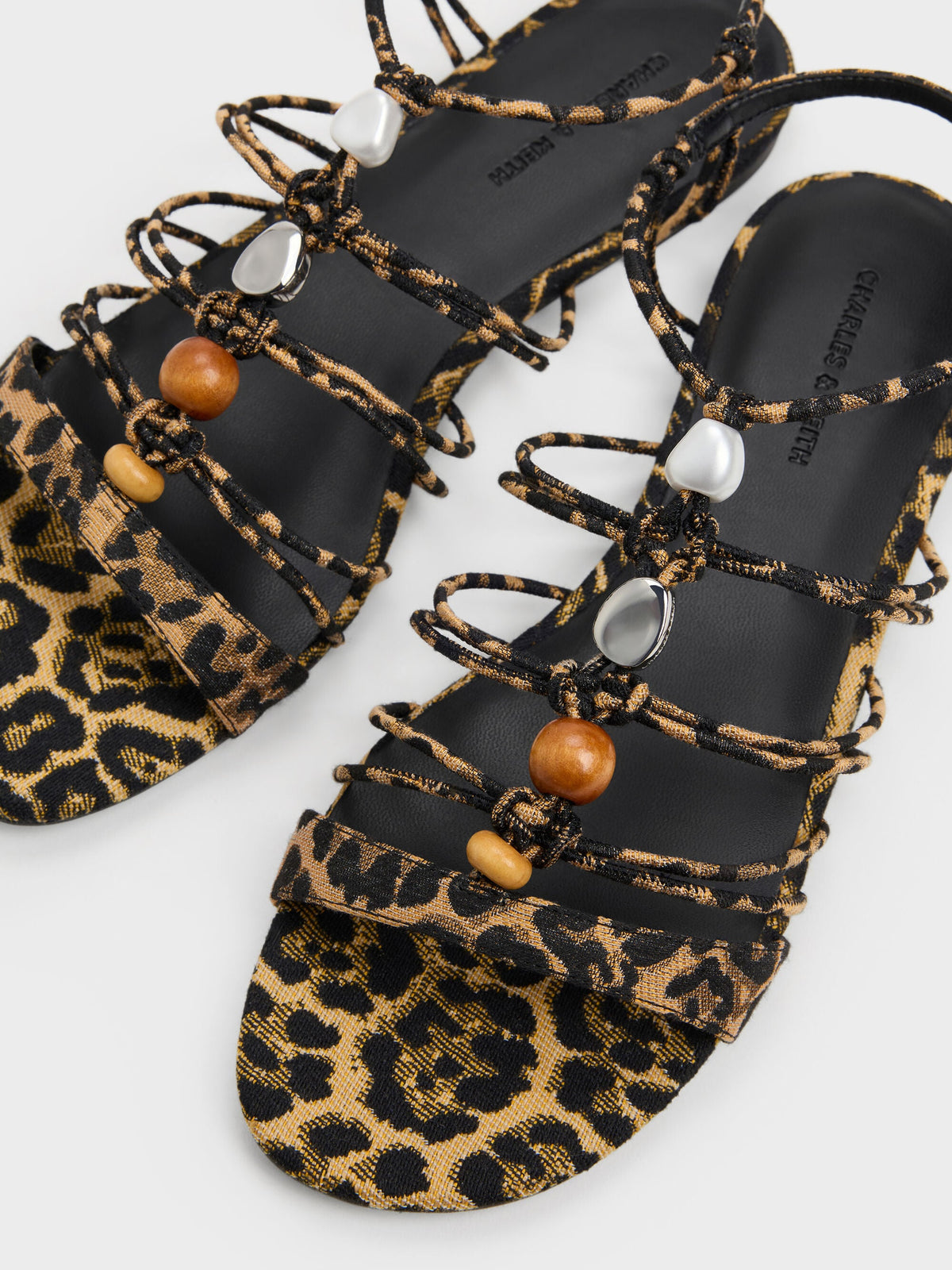 CHARLES & KEITH Popular / Georgie Leopard-Print Bead Strappy Sandals - Animal Print Natural