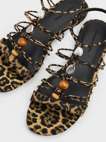CHARLES & KEITH Popular / Georgie Leopard-Print Bead Strappy Sandals - Animal Print Natural