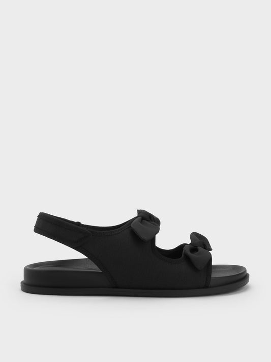 CHARLES & KEITH Discount / Silk Knot-Bow Slingback Sandals - Black Textured