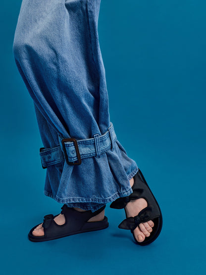 CHARLES & KEITH Discount / Silk Knot-Bow Slingback Sandals - Black Textured