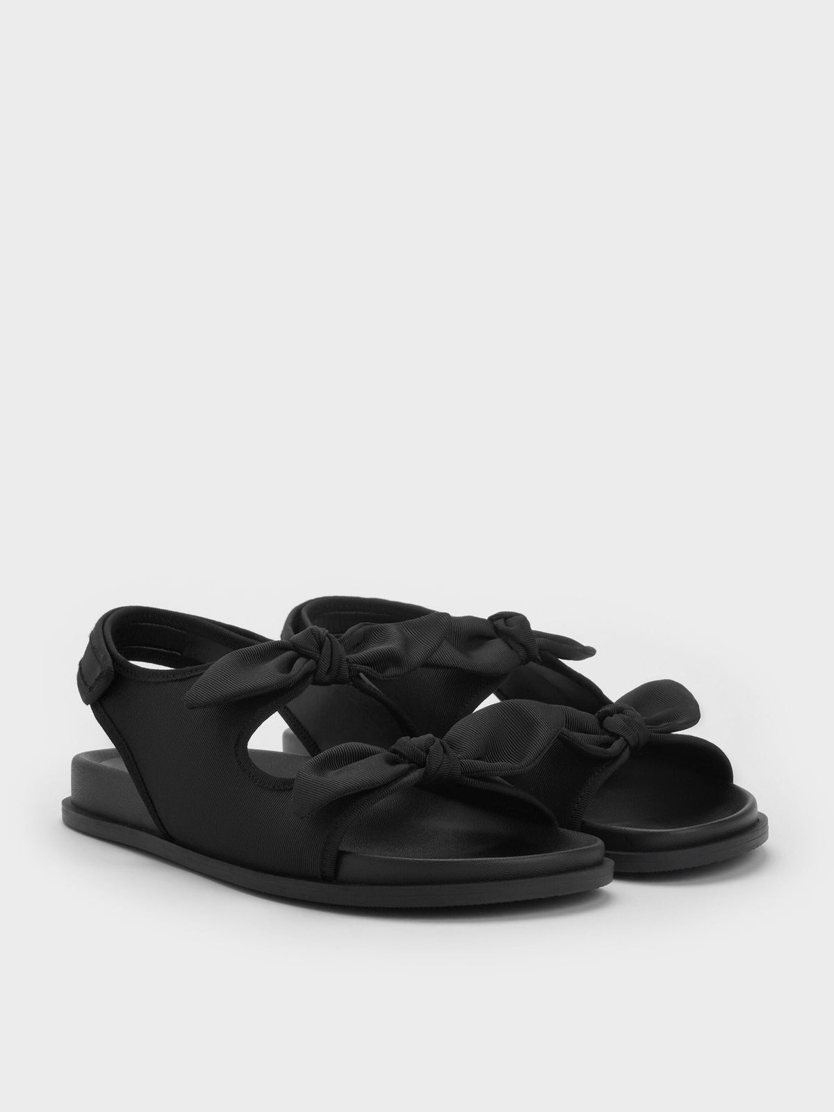 CHARLES & KEITH Discount / Silk Knot-Bow Slingback Sandals - Black Textured