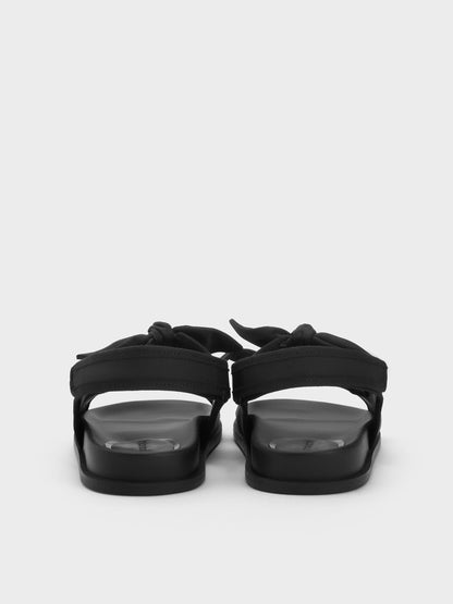 CHARLES & KEITH Discount / Silk Knot-Bow Slingback Sandals - Black Textured