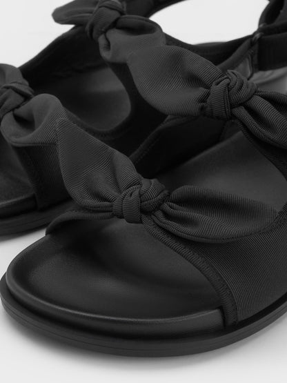 CHARLES & KEITH Discount / Silk Knot-Bow Slingback Sandals - Black Textured