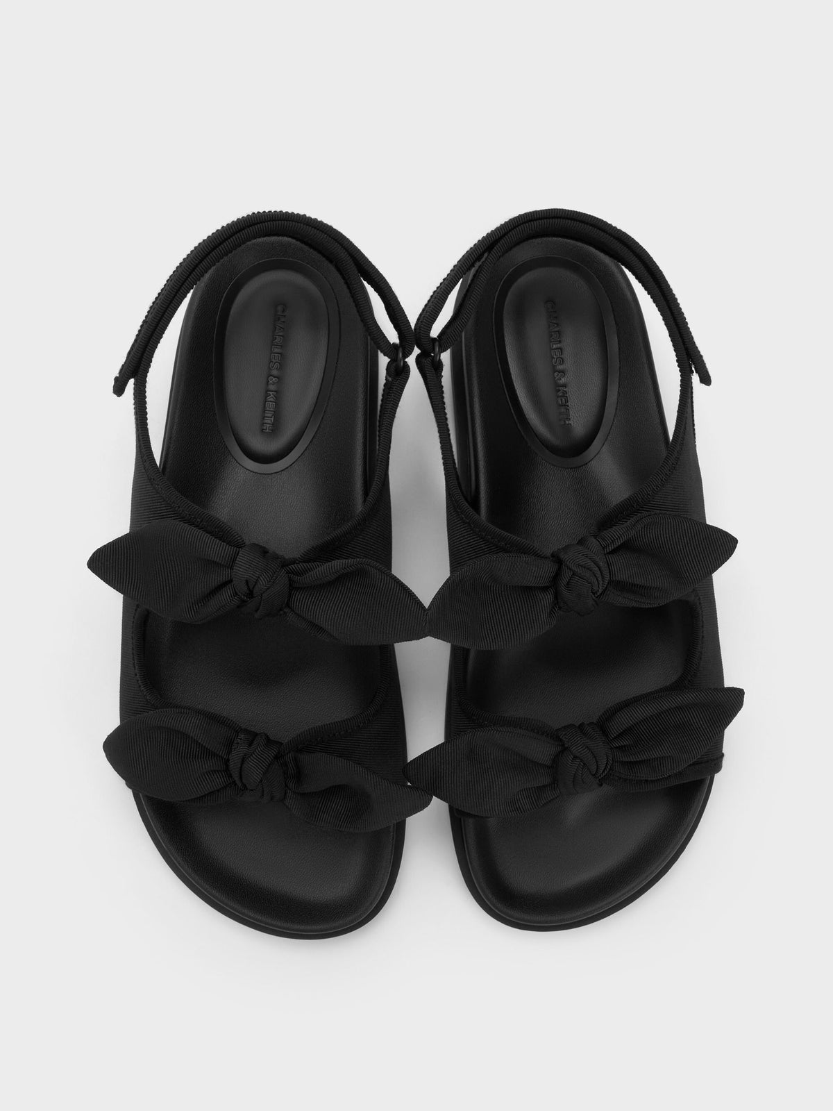 CHARLES & KEITH Discount / Silk Knot-Bow Slingback Sandals - Black Textured