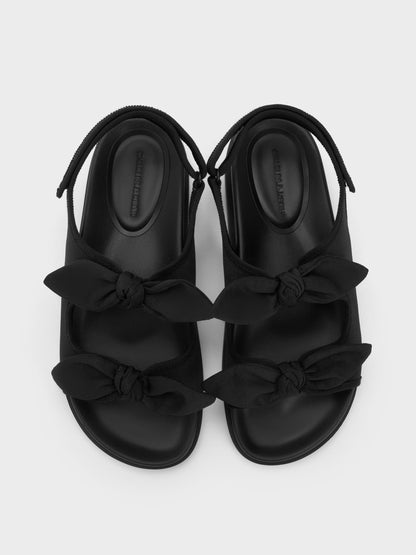 CHARLES & KEITH Discount / Silk Knot-Bow Slingback Sandals - Black Textured